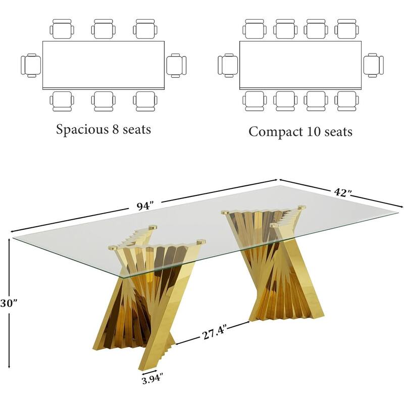 78 inch and 94 inch Glass Dinner Table Falcone Kitchen and Dining Table
