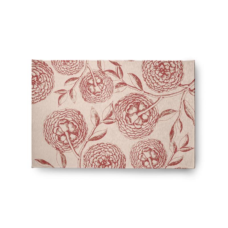 Antique Flowers Spring Chenille Rug - Red - 2' x 3'