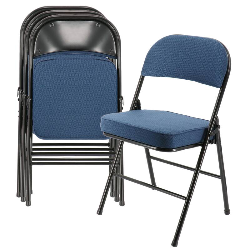 4 Piece Metal Folding Chair with 2.2 Inch Padded Seats in Dark Blue