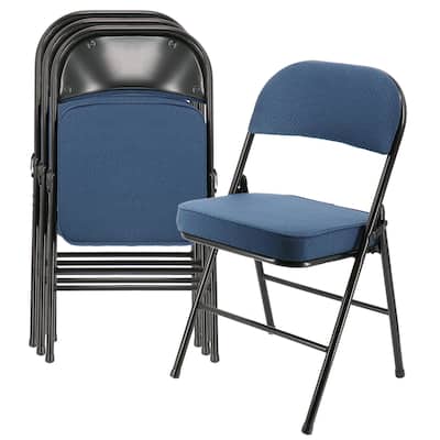 4 Piece Metal Folding Chair with 2.2 Inch Padded Seats in Dark Blue