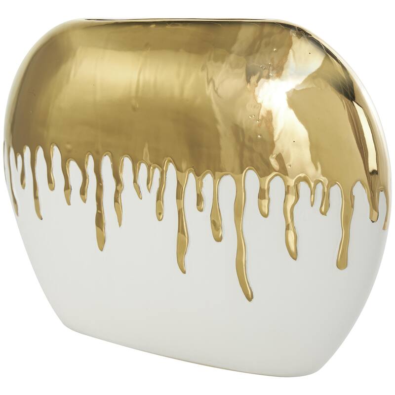 Ceramic Decorative Vase with Abstract Gold Melting Drips - Black or White - CosmoLiving by Cosmopolitan
