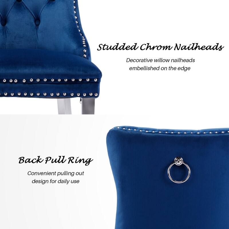 High-end Tufted Velvet Upholstered Nailhead Dining Chair Set of 6