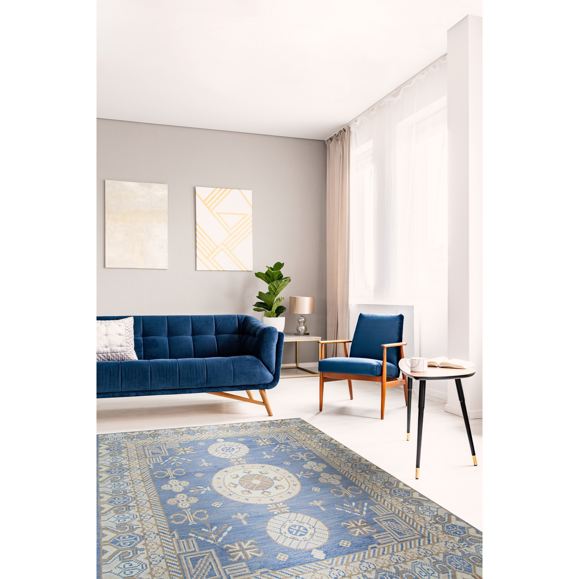 Light Blue Traditional Floral Piled Kilim Area Rug | Elegant