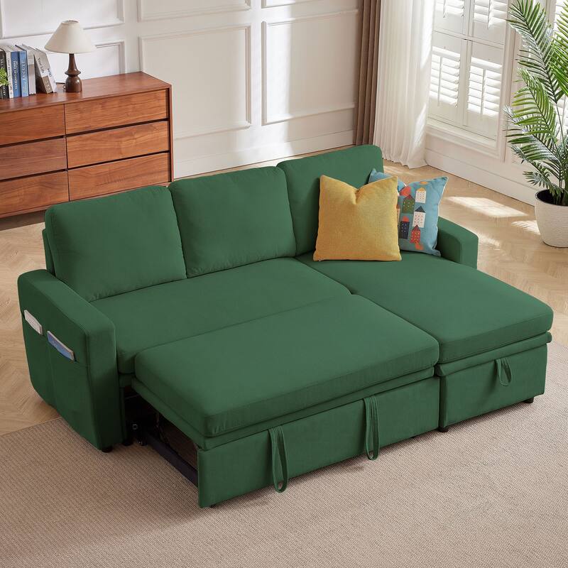 78.94" Pin Striped Fabric Sleeper Sofa - Green
