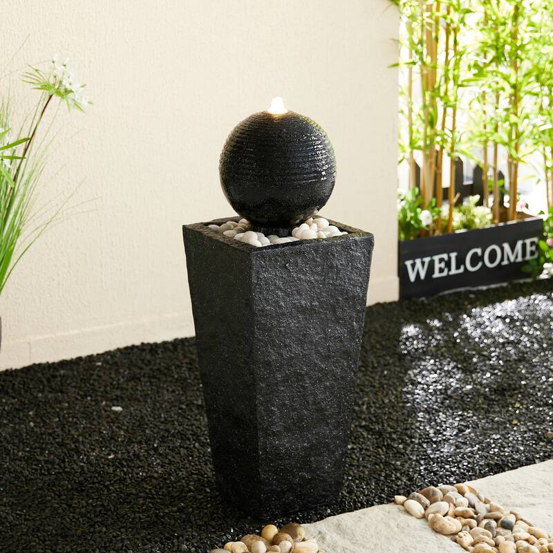 Demta Floating Pedestal Sphere Polyresin LED Garden Fountain with Pebbles by Havenside Home