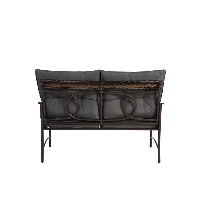 Classic Patio Sofa Wicker Conversation Set Rattan Sofa Chair wTable