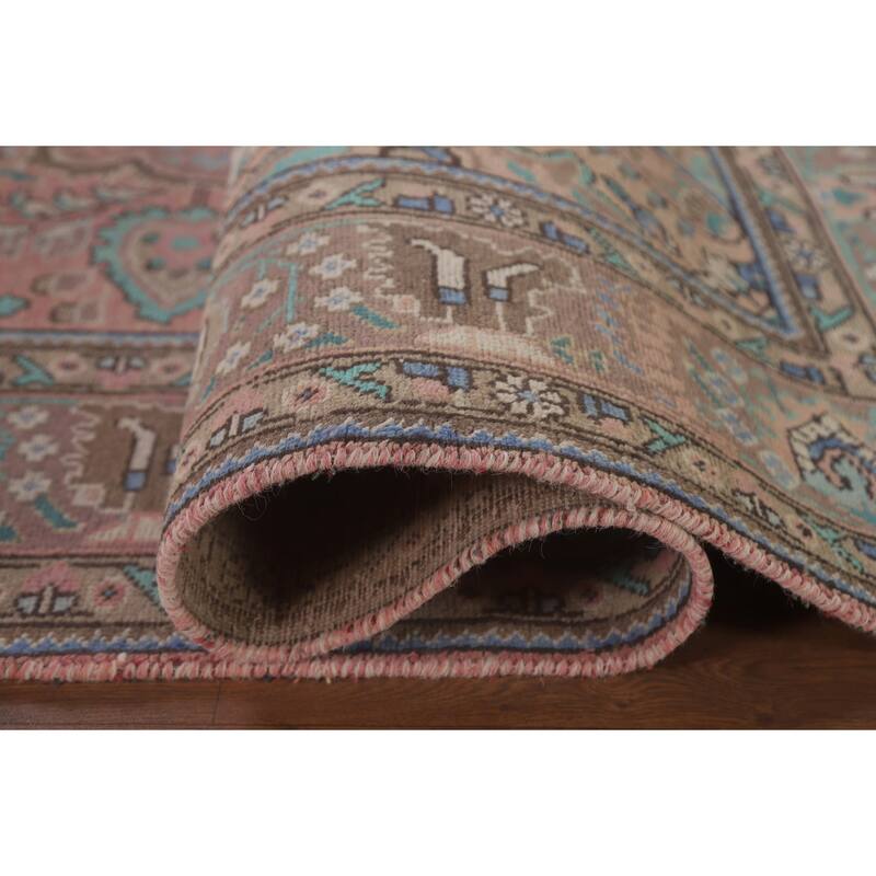 Hand Knotted Oriental 100% Wool Carpet Traditional Floral Pink Tabriz Area Rug - 9' 10'' X 6' 7''