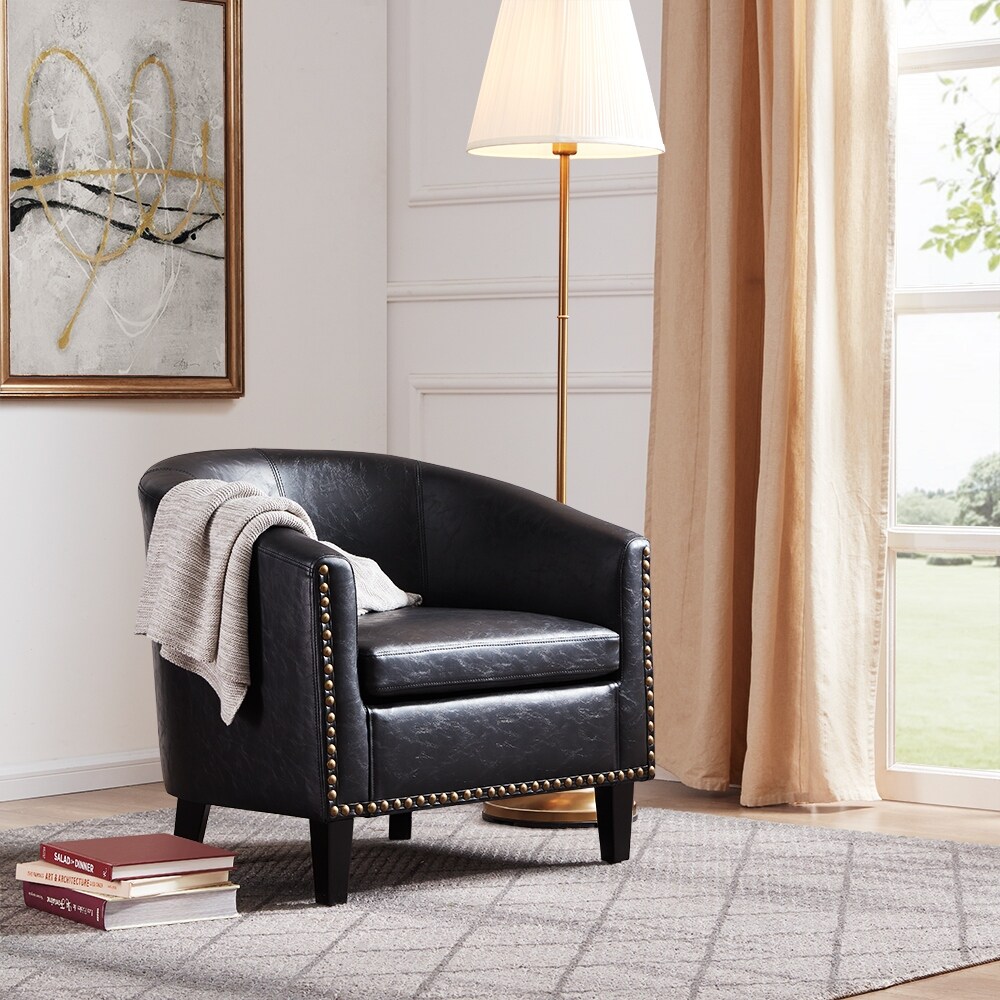 Belleze Tub Barrel Chair Upholstered Faux Leather W Nail Head