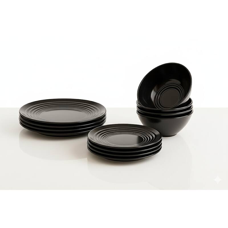 Barro NewWave Melamine Solid Black 12-Piece Dinnerware Set