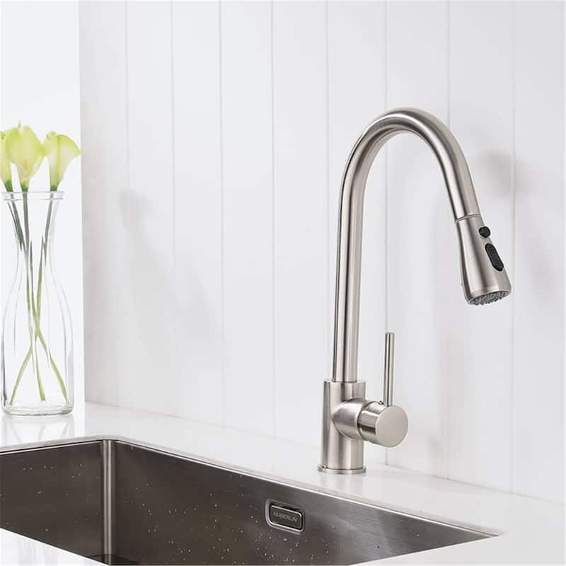 Single Hole Kitchen Sink Faucet With Pull Down Sprayer Brusded Nickel Kitchen Faucets Single Handle High Arc Mixer Faucets