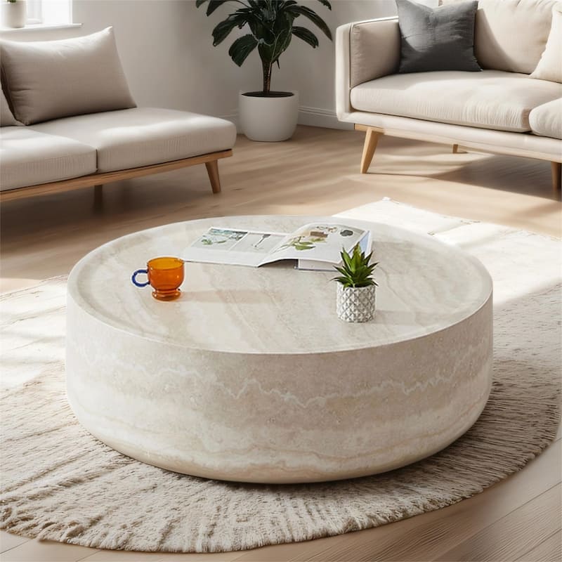 35.43'' Faux MARS Pattern Coffee Tables Faux Travertine Textured