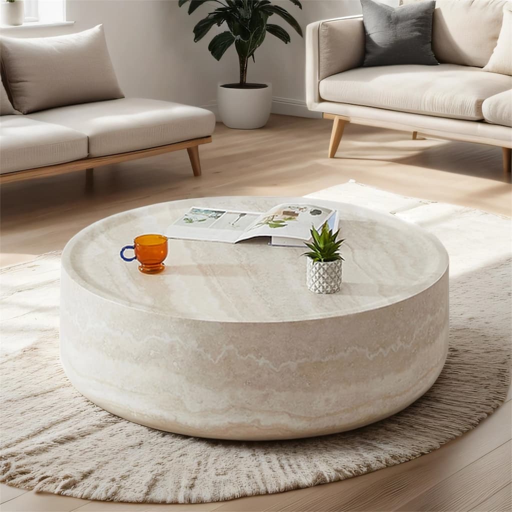 35.43'' Faux MARS Pattern Coffee Tables Faux Travertine Textured