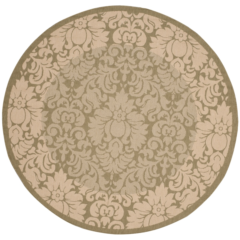 SAFAVIEH Courtyard Peggie Indoor/ Outdoor Patio Backyard Rug - 6'7" Round - Olive/Natural