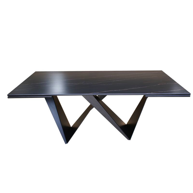 DAVEE Furniture Extendable Dining Table with Slate black Ceramic Table Top - 106.30*35.43*29.53 inches
