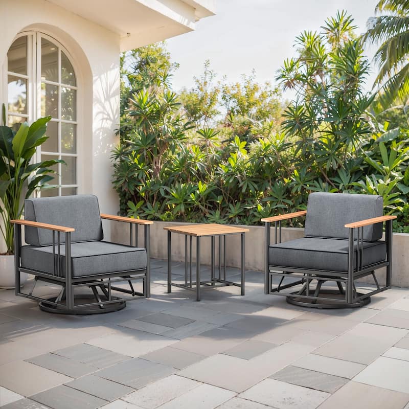 Puffin 3-Piece Metal Swivel Gliders Set with 6-Inch Thick Cushions and Side Table
