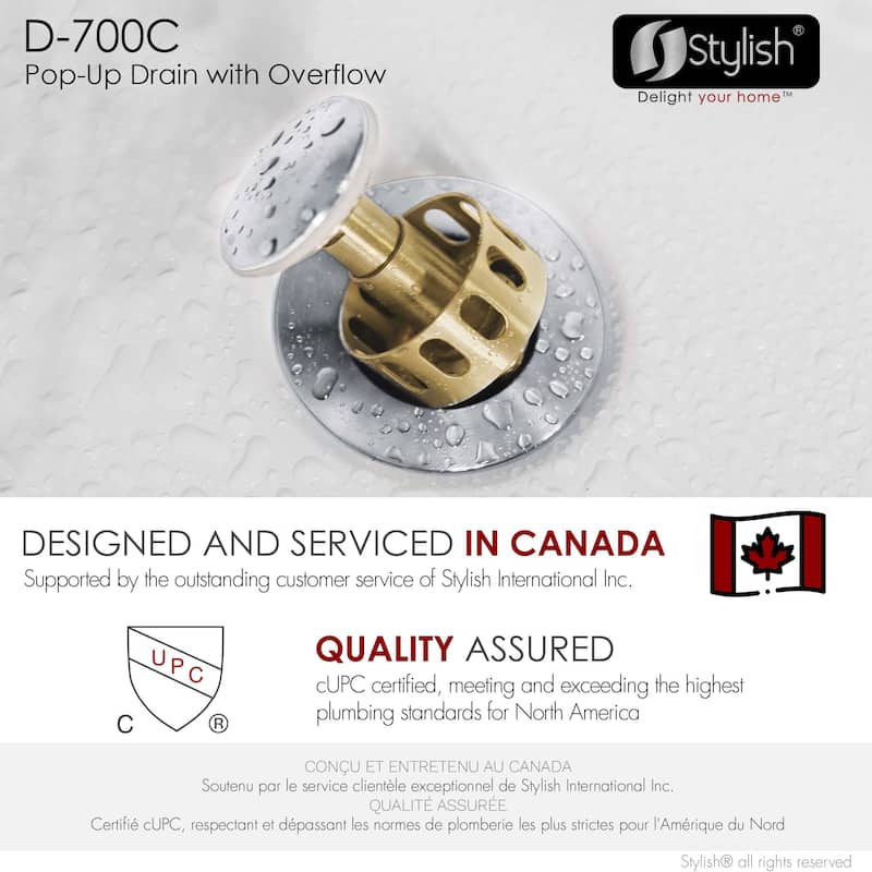 STYLISH Pop-Up Bathroom Sink Drain with Overflow D-700