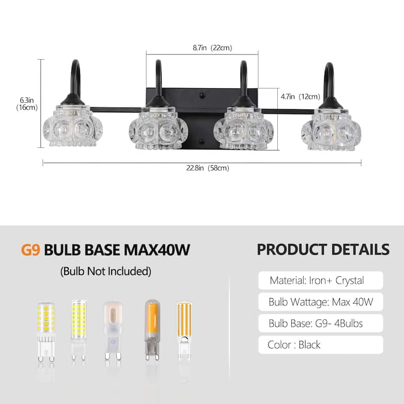 23" Modern Crystal Bathroom Vanity Light, 4-Light Wall Sconce with Clear Glass Shade, Elegant Wall Mount Lighting for Bathroom