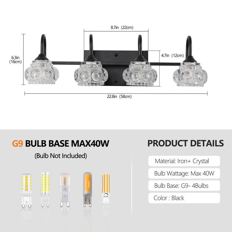 Patterned Glass Bathroom Vanity Light 3/4/5-Light Black