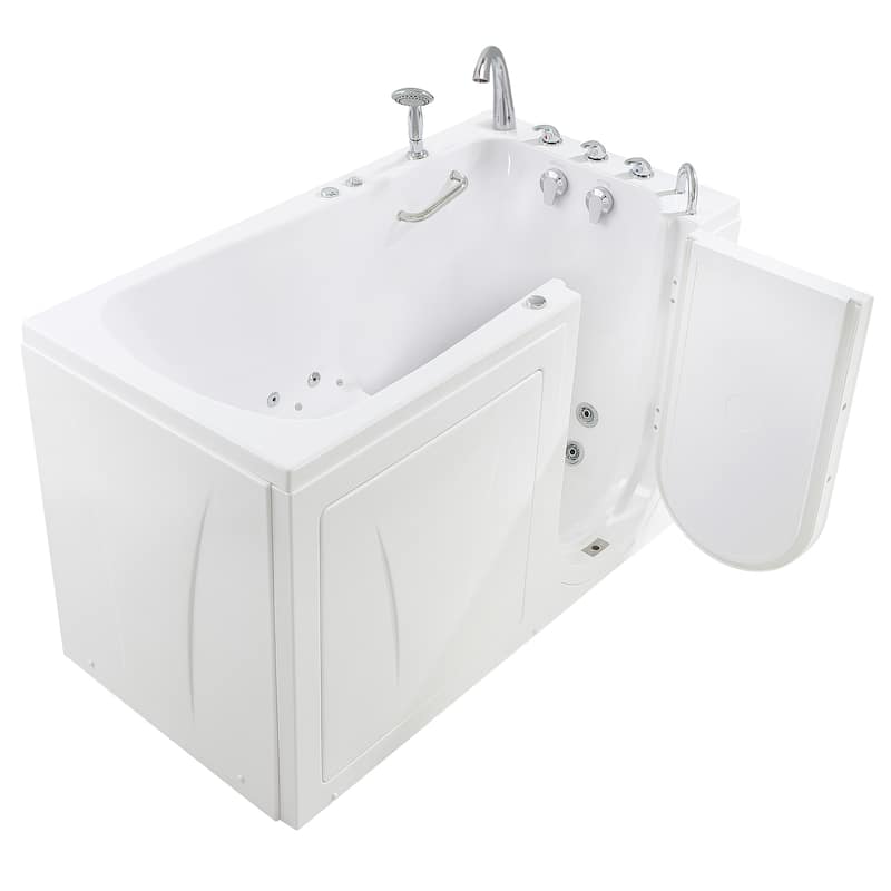 Ella Big4One 33"x66" Walk in Bathtub, Air + Hydro + Independent Foot Massage, 5 Piece Fast Fill Faucet, Dual 2" Drains
