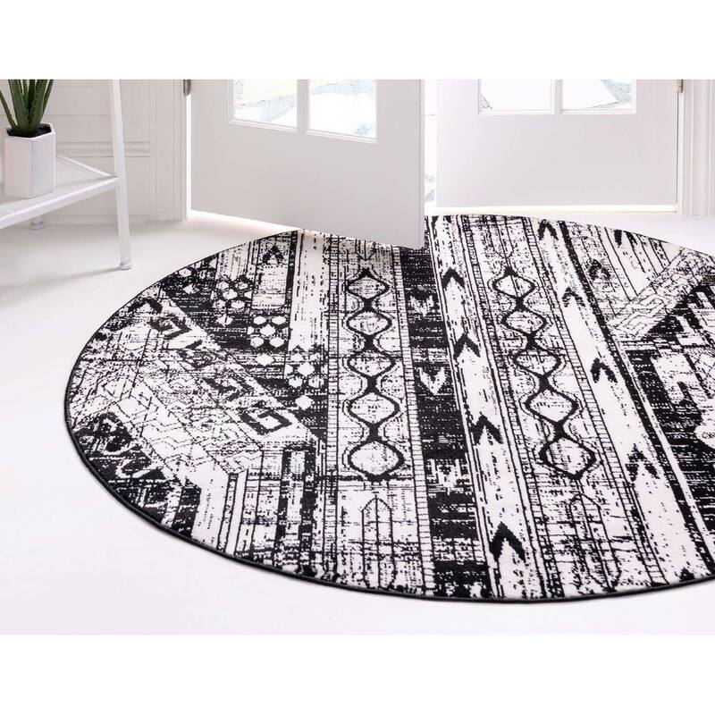 Transitional Wedo Collection Area Rug - 3' Round - White-Black