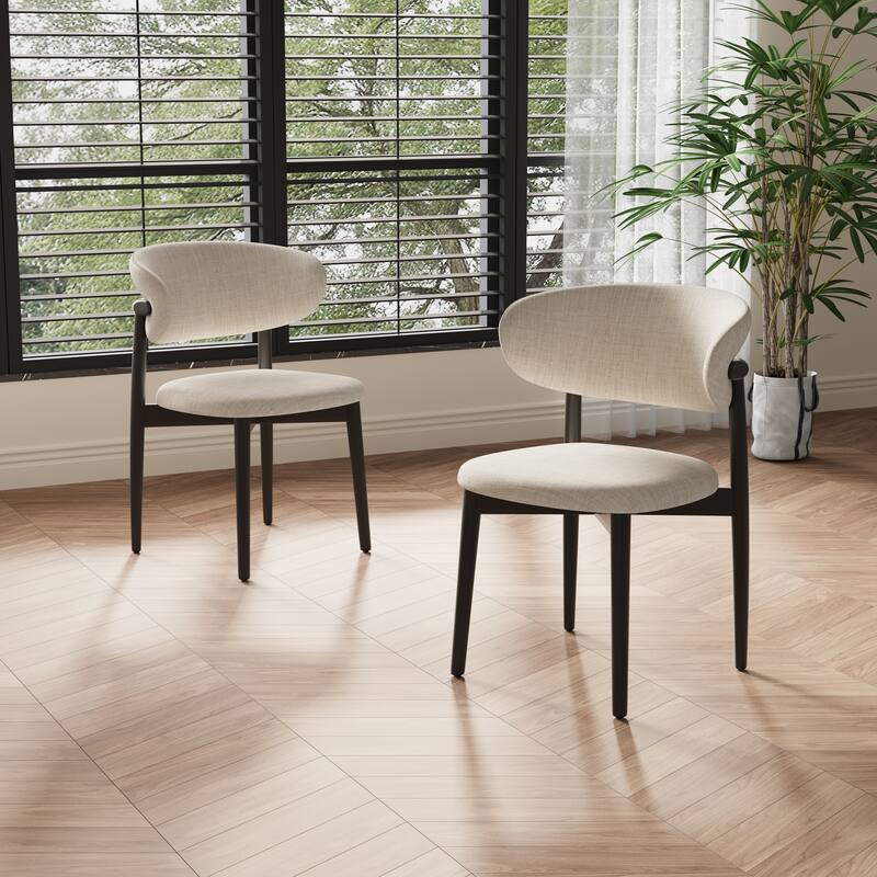 Mid-Century Ash Dining Chair, Solid Wood Legs, Kitchen Chairs with Beige Cotton & Linen Fabric, Set of 2 - Set of 1