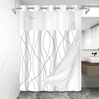 No Hook Striped Shower Curtain with Snap in Fabric Liner SetHotel - Bed ...