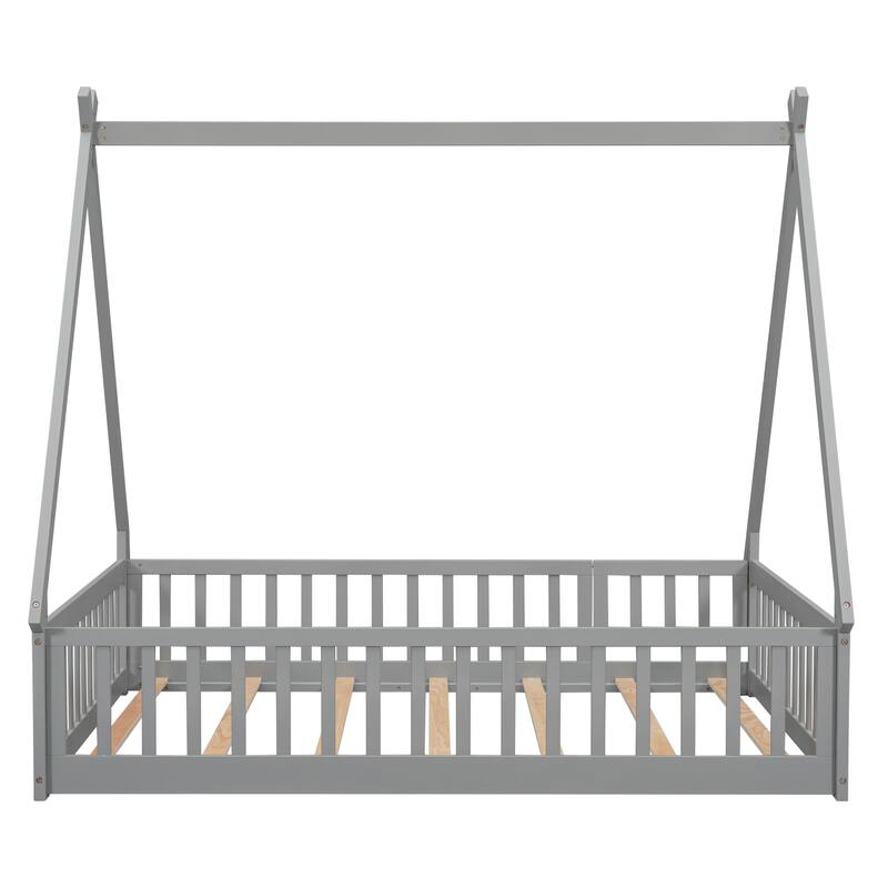 Full Tent-shaped Floor Bed, with Guardrails, Slats, Door