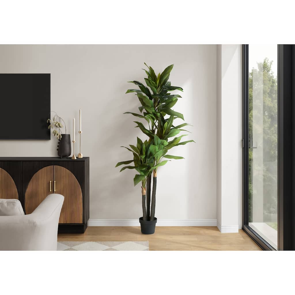 Artificial Plant, 83" Tall, Indoor, Dracaena Tree, Decorative, Faux, Fake, Floor, Potted, Real Touch, Green Leaves