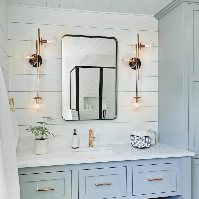 Bela Modern Unique Black Gold 3-Light Linear Wall Sconces Glass Glam Vanity Lights - 12" L x 9.5" W x 30" H