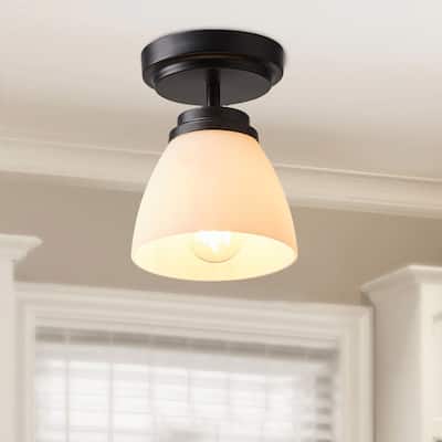 Modern 1-Light Opal Glass Dimmable Semi-Flush Mount Lamp