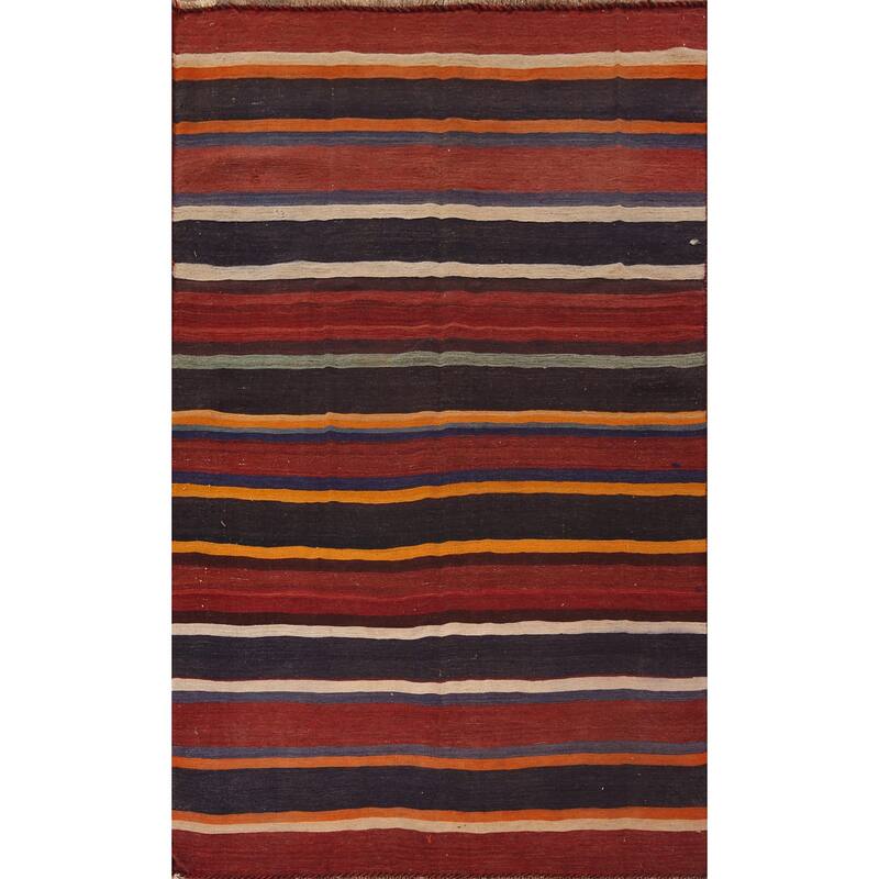 Striped Kilim Persian Area Rug Hand-Woven Wool Carpet - 5'9"x 8'8"