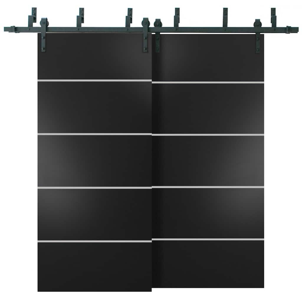 Barn Bypass Doors 72 x 80 Planum 0210 Matte Black with Sturdy 6.6ft