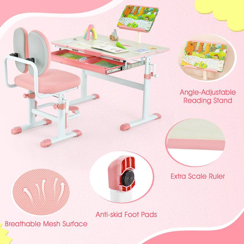 Gymax Kid's Study Desk & Chair Set Height Adjustable with Tilt Desktop