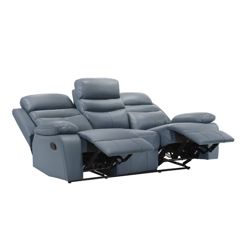 Hanna Manual Double Reclining Sofa, Blue Top Grain Leather, 87 Inch