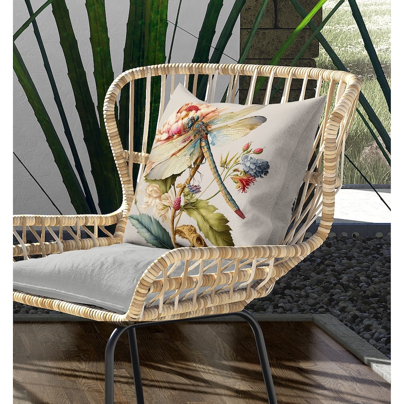 Dragonfly's Paradise Indoor/Outdoor Reversible Throw Pillow Pink and Green