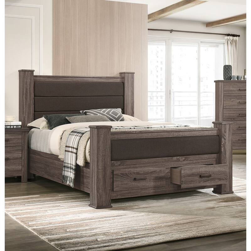 Upholstered Bed With Drawers In Weathered Grey - King