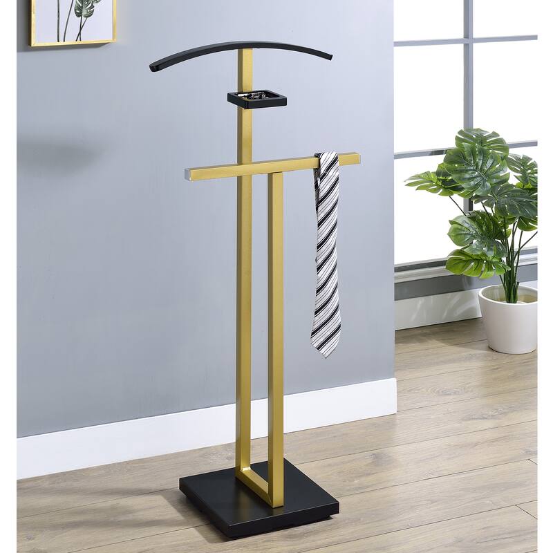 Valet Stand with Accessory Tray and Hanging Bars - Gold