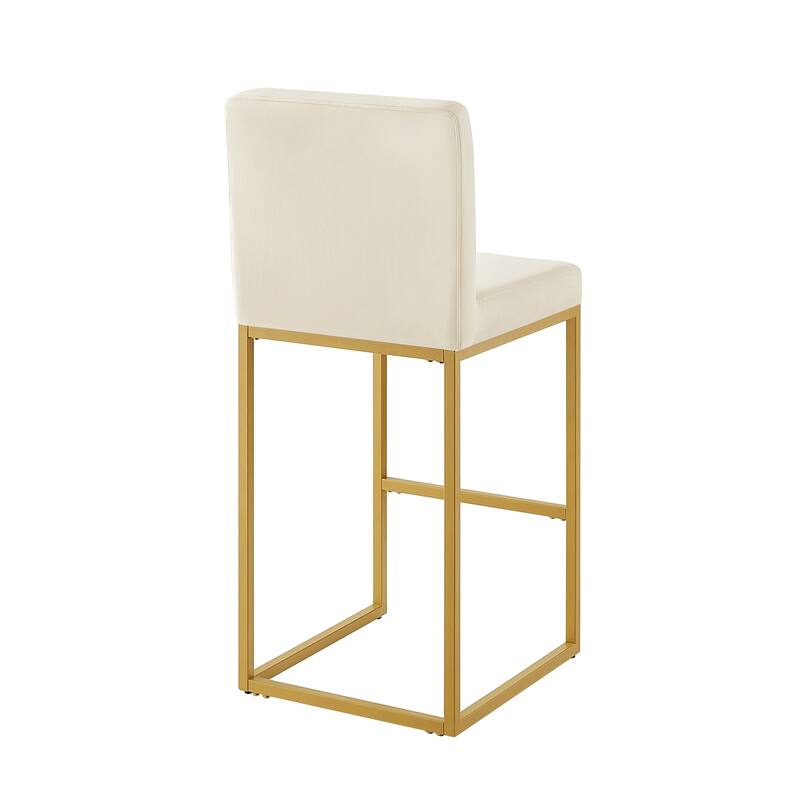 Counter Height Bar Stools Set of 2, Velvet Upholstered Bar Stools with Back, Breakfast Bar Chairs with Metal Footrest