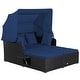 preview thumbnail 12 of 10, Patio Rattan Daybed Outdoor Loveseat Sofa Set with Retractable Canopy Navy