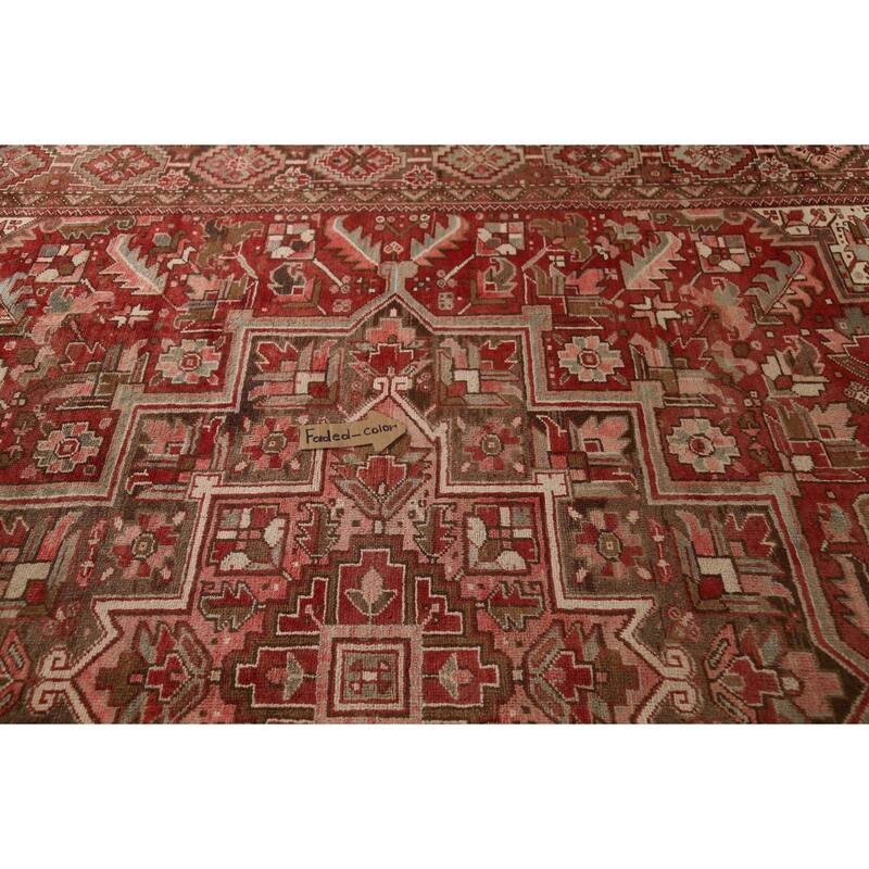 Red Geometric Heriz Persian Vintage Rug Handmade Oriental Wool Carpet - 9'10"x 13'3"