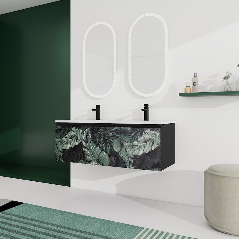 Plywood Wall Mounting Bathroom Vanity Set in Black with Integrated Ceramic Sink