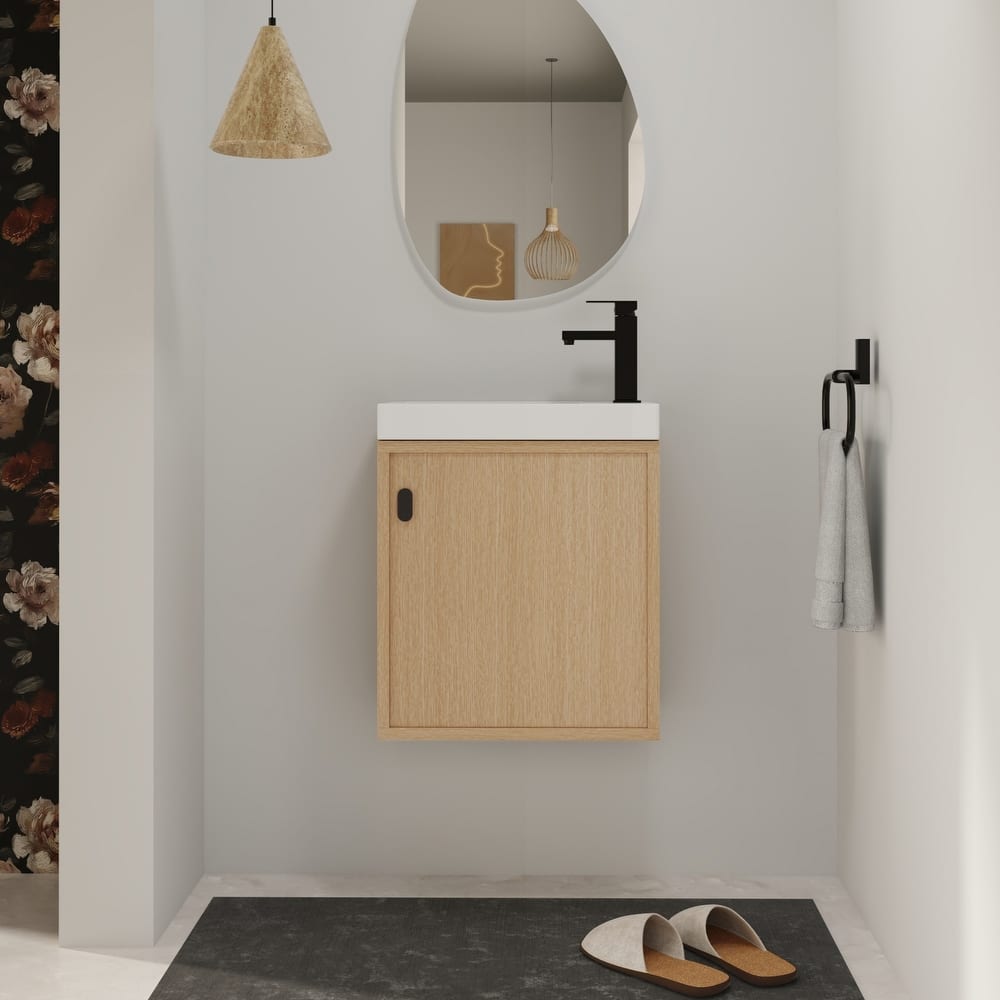 Bathroom Vanity With Sink In 18 Inch, Floating Small Bathroom Vanity With Soft Close Door