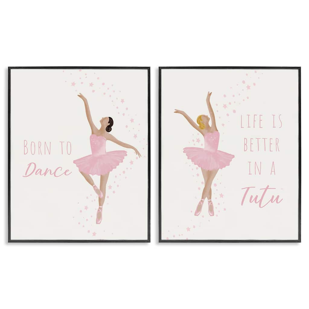 Stupell Inspiring Ballerina Sentiments Framed Giclee Art Design By Chen Alyesh (Set of 2)