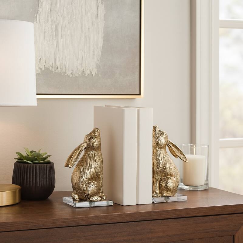 Metal Bookends Bunny Figurine Metallic Finish (Set of 2) - 9" Gold - 8.5"
