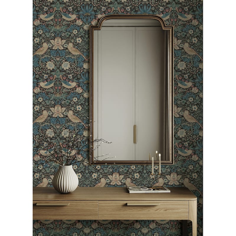 Strawberry Thief Charcoal Peel and Stick Wallpaper