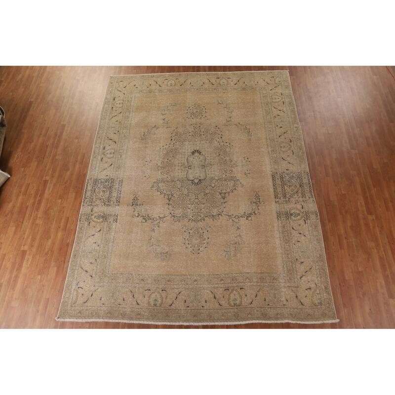 Antique Distressed Tabriz Persian Area Rug Handmade Wool Carpet - 9'10" x 12'9"