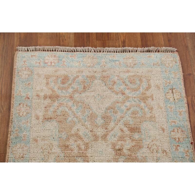 Hand Knotted Oriental 100% Wool Carpet Transitional Geometric Oranges & Rust Oushak Area Rug - 3' 10'' X 1' 11''