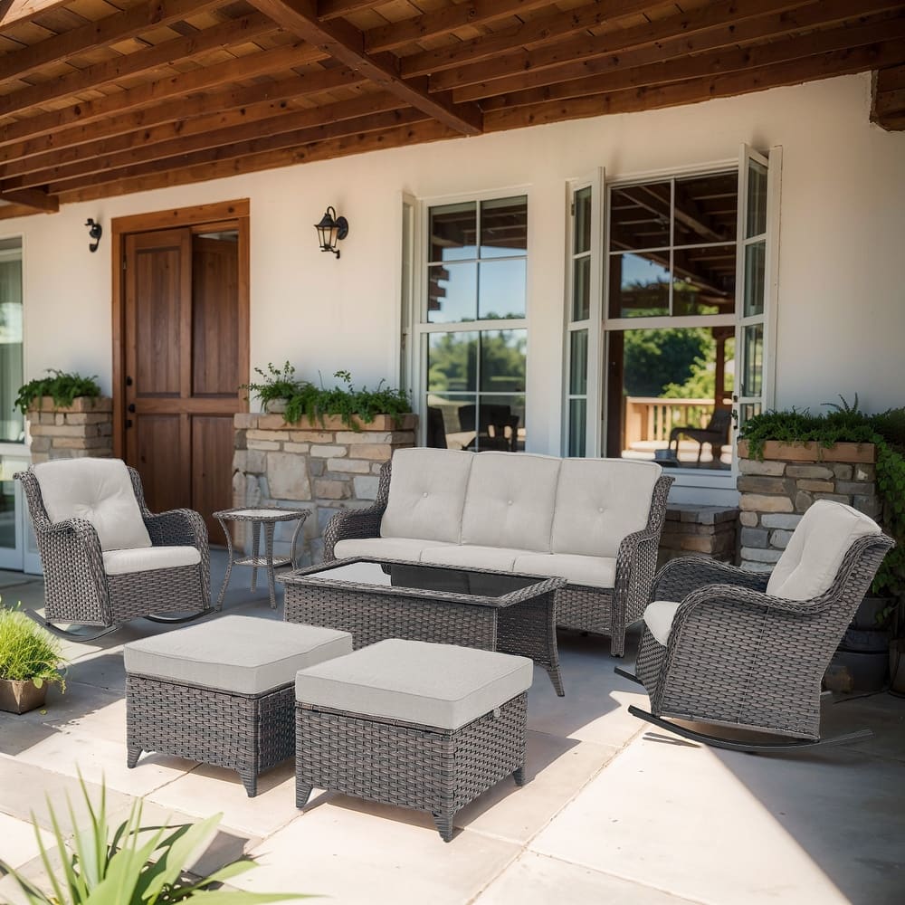 Gymojoy 7-Piece Outdoor Wicker Patio Furniture with 3 Seat Sofa, Rattan Coversation Set with Water Resistant Thick Cushions