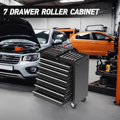 7-Drawer Rolling Tool Chest with Wheels - Heavy-Duty Tool Storage Cart for Garage, Workshop, or Job Site