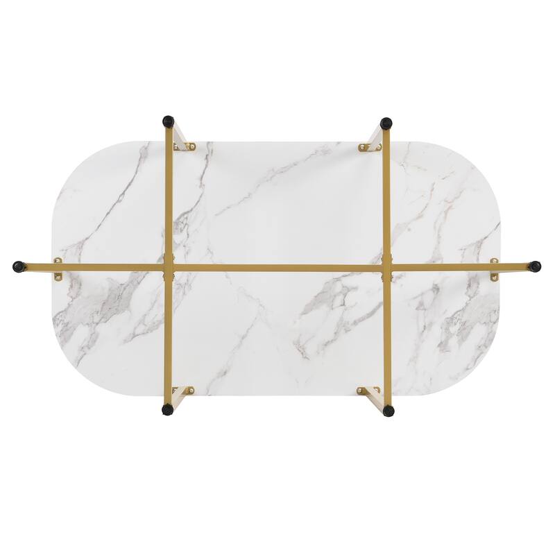 Anmytek Set of 7 Modern Faux Marble Dining Table Set - 55 Inch Compact Kitchen Dining Table Seats 6
